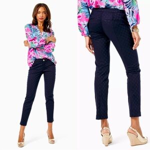 Lilly Pulitzer Kelly Textured Ankle Length Skinny Pant In Midnight Navy